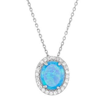 Nautica Rocks Lab-Created Blue Opal & Cubic Zirconia Sterling Silver Oval Halo Pendant Necklace