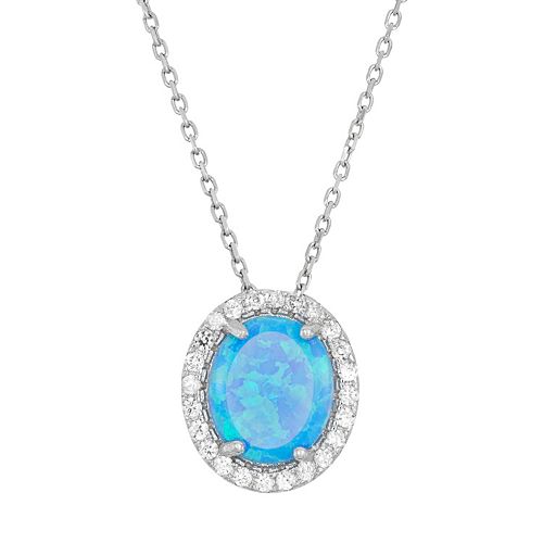 Lab-Created Blue Opal & Cubic Zirconia Sterling Silver Oval Halo ...
