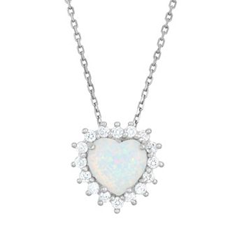 Nautica Rocks Lab-Created Opal & Cubic Zirconia Sterling Silver Heart Halo Pendant Necklace