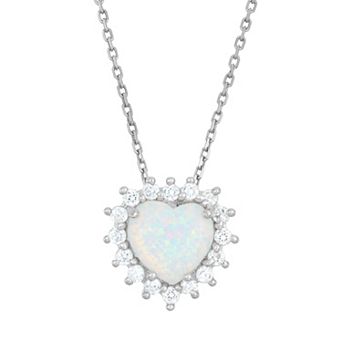 Nautica Rocks Lab-Created Opal & Cubic Zirconia Sterling Silver Heart Halo Pendant Necklace