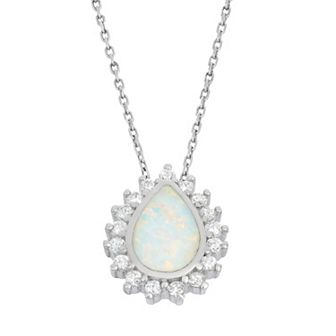 Nautica Rocks Lab-Created Opal & Cubic Zirconia Sterling Silver Teardrop Halo Pendant Necklace