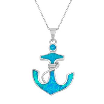 Nautica Rocks Lab-Created Blue Opal & Cubic Zirconia Sterling Silver Anchor Pendant Necklace