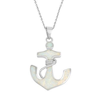 Nautica Rocks Lab-Created Opal & Cubic Zirconia Sterling Silver Anchor Pendant Necklace