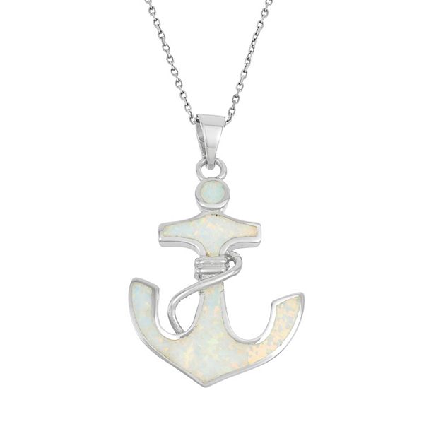 Lab-Created Opal & Cubic Zirconia Sterling Silver Anchor Pendant Necklace
