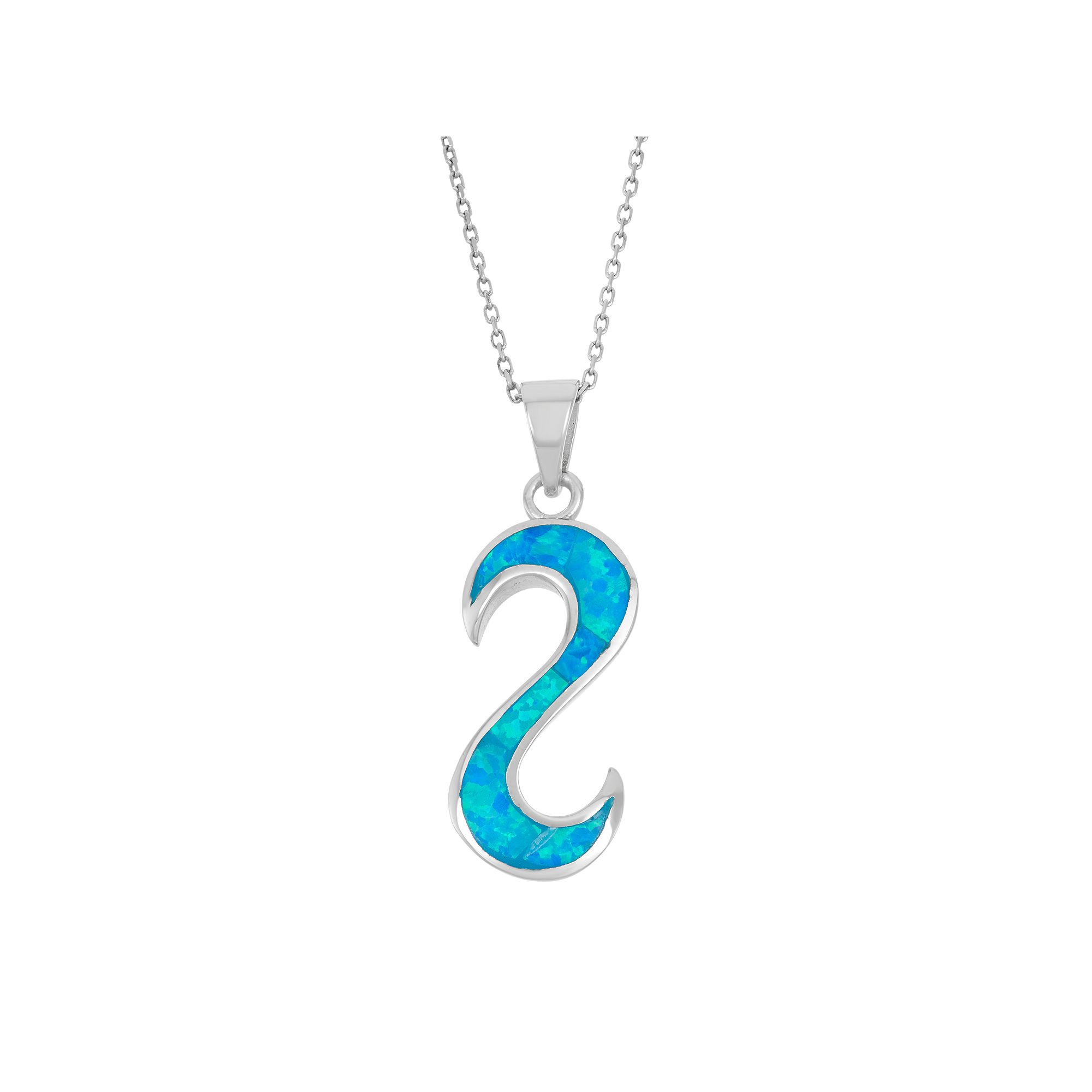 Lab-Created Blue Opal Sterling Silver Reverse S Pendant Necklace, Womens,