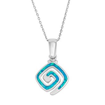 Nautica Rocks Lab-Created Blue Opal Sterling Silver Greek Key Pendant Necklace