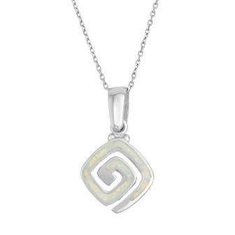 Nautica Rocks Lab-Created Opal Sterling Silver Greek Key Pendant Necklace