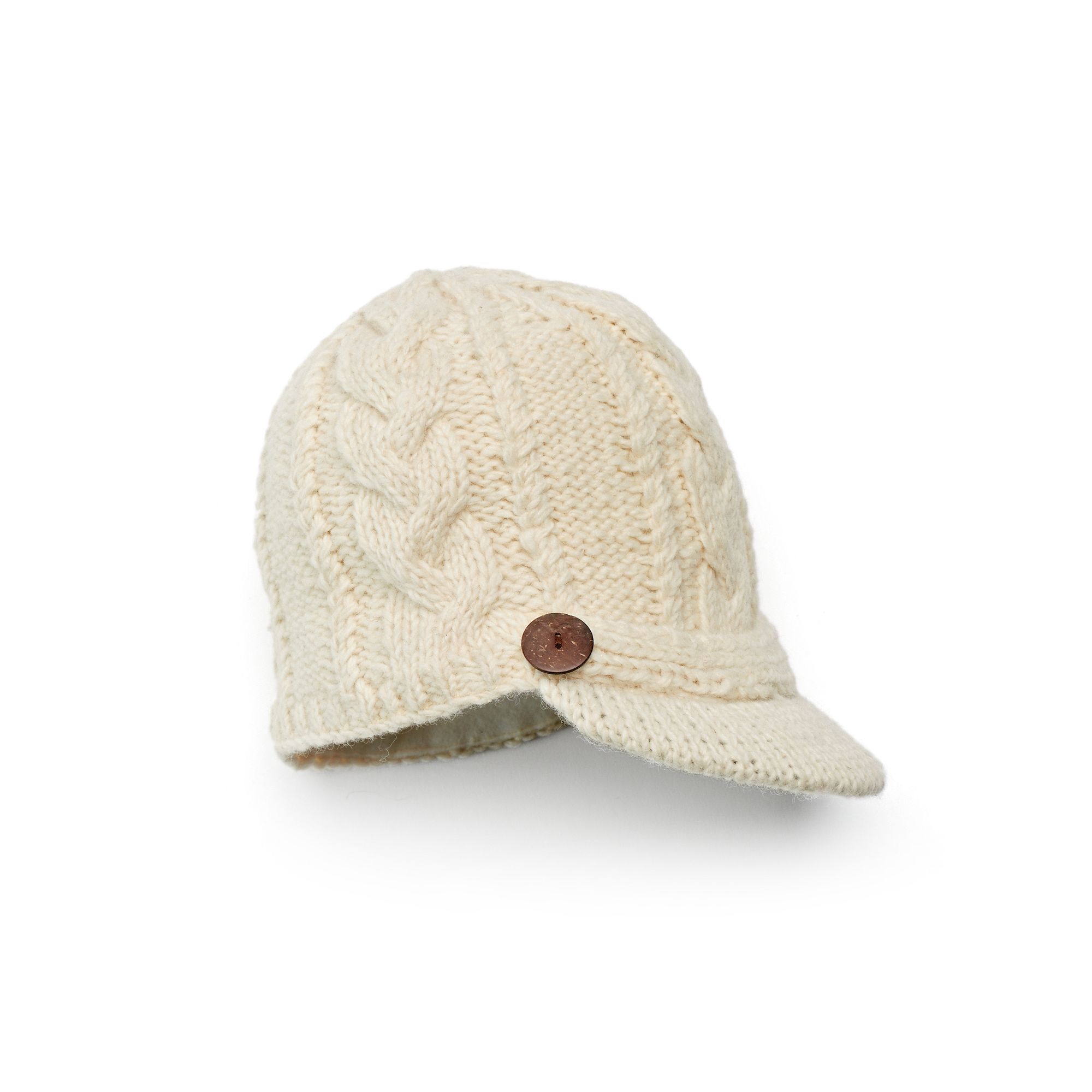 SIJJL Womens Button Brim Cable-Knit Wool Beanie, Ivory