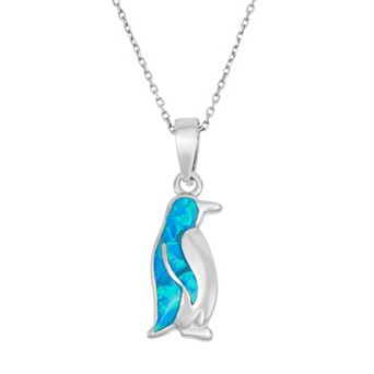 Nautica Rocks Lab-Created Blue Opal Sterling Silver Penguin Pendant Necklace