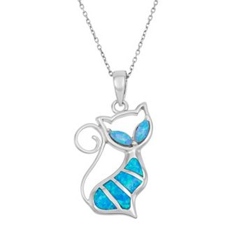 Nautica Rocks Lab-Created Blue Opal Sterling Silver Cat Pendant Necklace