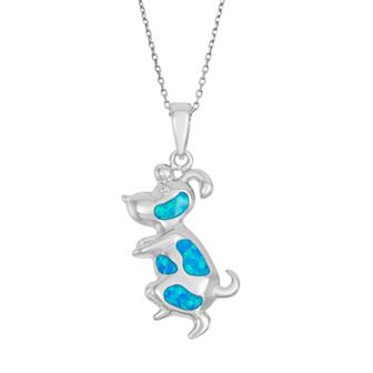 Nautica Rocks Lab-Created Blue Opal Sterling Silver Dog Pendant Necklace
