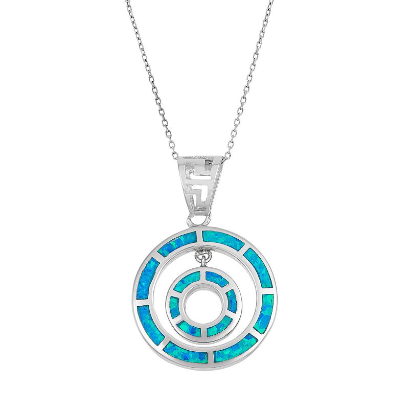 Lab-Created Blue Opal Sterling Silver Double Circle Pendant Necklace, Wome