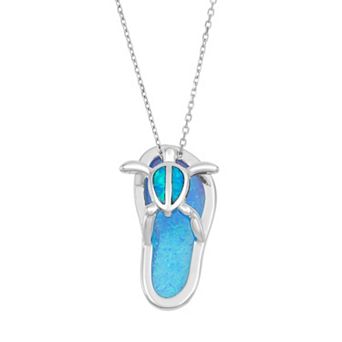 Nautica Rocks Lab-Created Blue Opal Sterling Silver Turtle & Flip-Flop Pendant Necklace