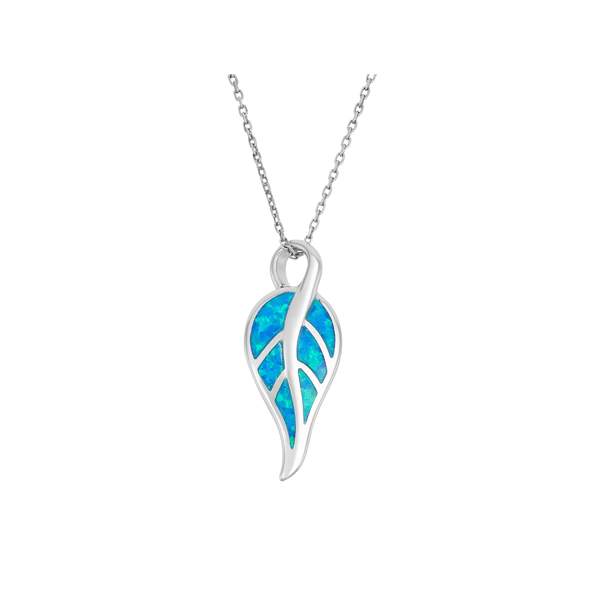 Lab-Created Blue Opal Sterling Silver Leaf Pendant Necklace, Womens, Size