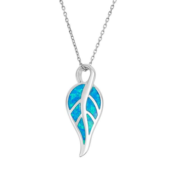 Lab-Created Blue Opal Sterling Silver Leaf Pendant Necklace