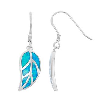 Nautica Rocks Lab-Created Blue Opal Sterling Silver Leaf Drop Earrings
