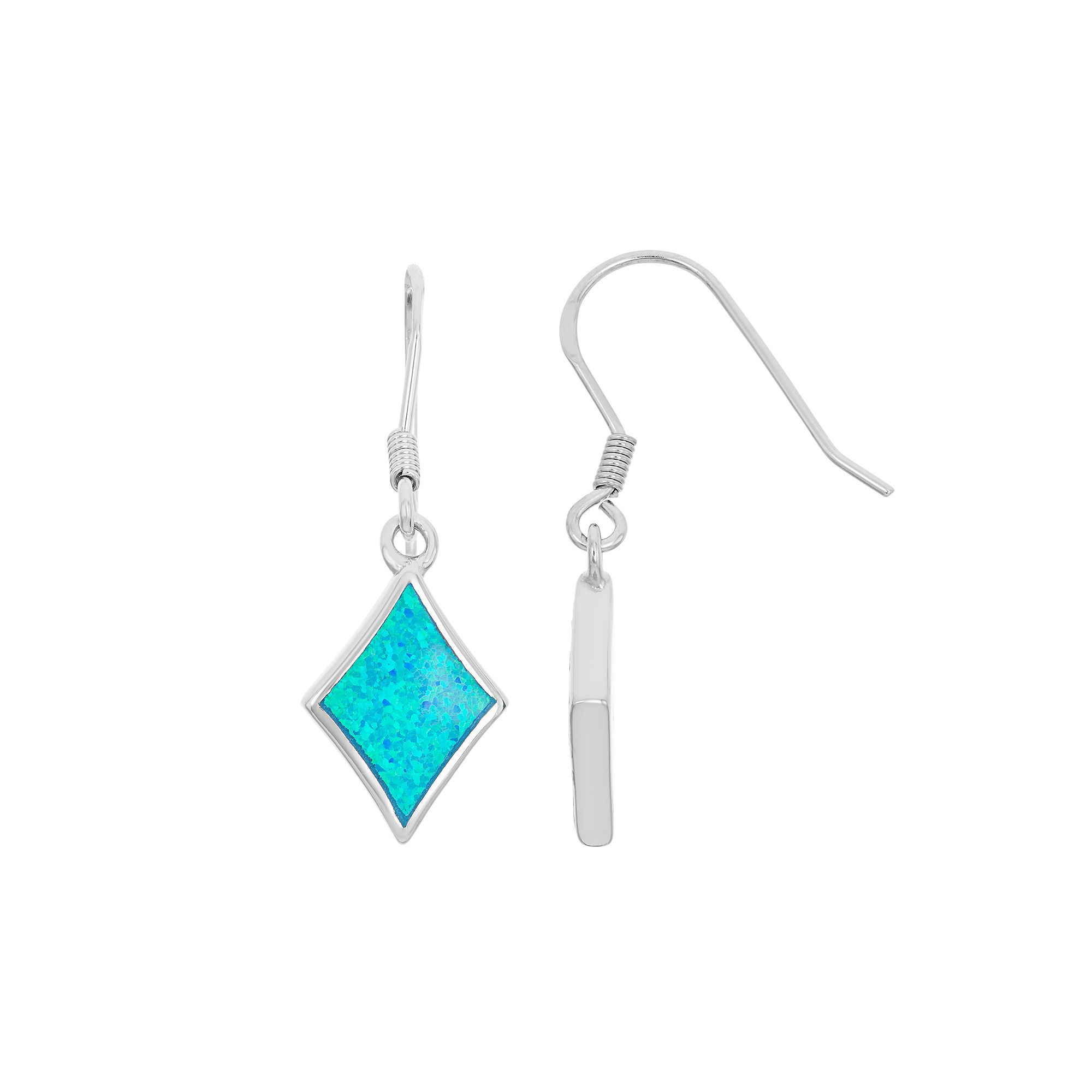 Lab-Created Blue Opal Sterling Silver Kite Drop Earrings, Womens