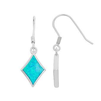 Lab-Created Blue Opal Sterling Silver Kite Drop Earrings
