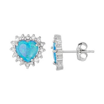 Nautica Rocks Lab-Created Blue Opal & Cubic Zirconia Sterling Silver Heart Halo Stud Earrings