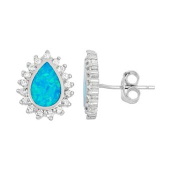 Nautica Rocks Lab-Created Blue Opal & Cubic Zirconia Sterling Silver Teardrop Halo Stud Earrings