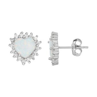 Lab-Created Opal & Cubic Zirconia Sterling Silver Heart Halo Stud Earrings