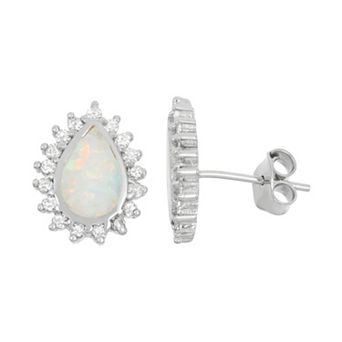 Nautica Rocks Lab-Created Opal & Cubic Zirconia Sterling Silver Teardrop Halo Stud Earrings