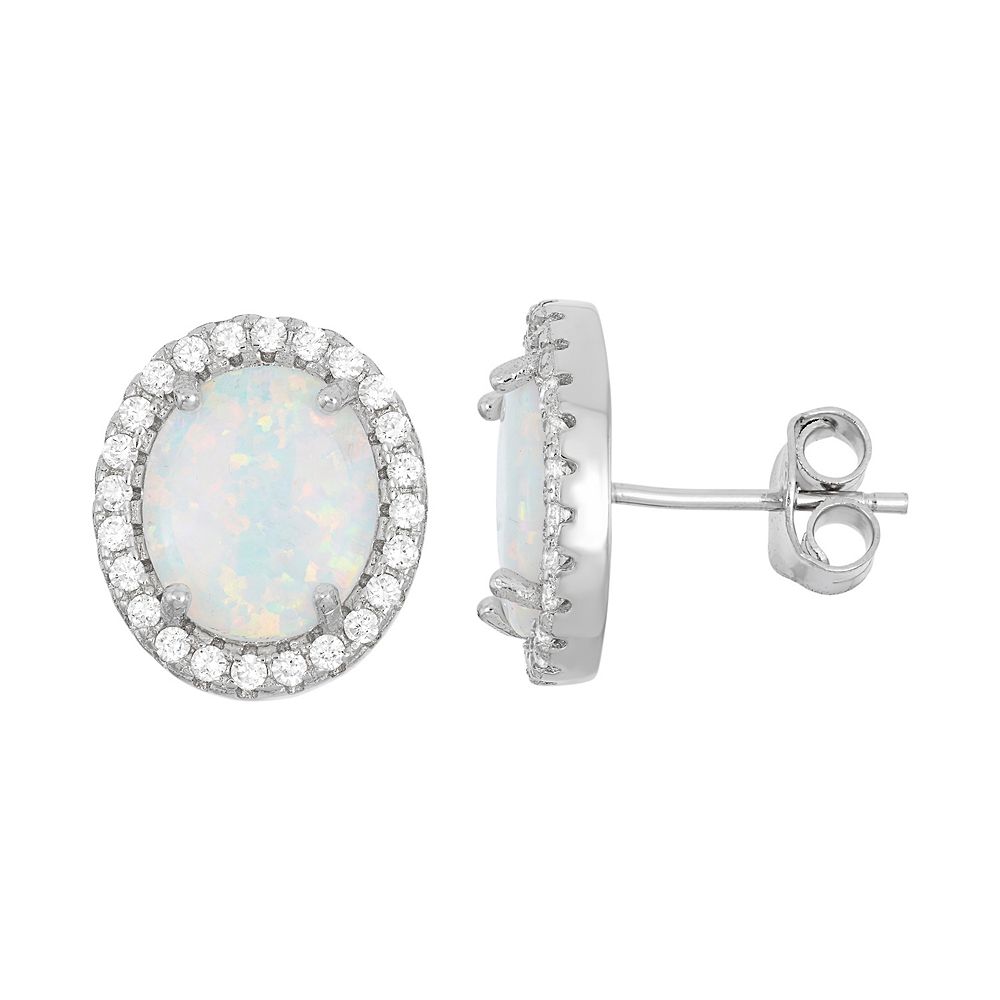 Sterling Silver Oval Halo Earrings with crystals