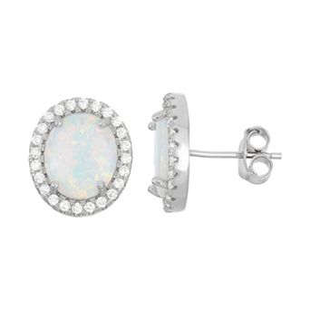 Nautica Rocks Lab-Created Opal & Cubic Zirconia Sterling Silver Oval Halo Stud Earrings