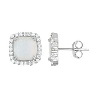 Nautica Rocks Lab-Created Opal & Cubic Zirconia Sterling Silver Square Halo Stud Earrings