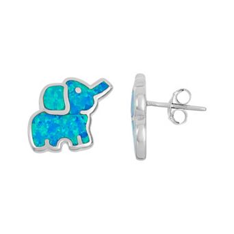 Nautica Rocks Lab-Created Blue Opal Sterling Silver Elephant Stud Earrings