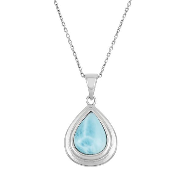 Larimar Sterling Silver Teardrop Halo Pendant Necklace