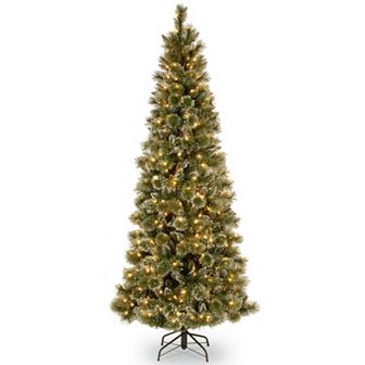 National Tree Company 7.5-ft. Pre-Lit LED Glittery Bristle Pine Slim Artificial Christmas Tree