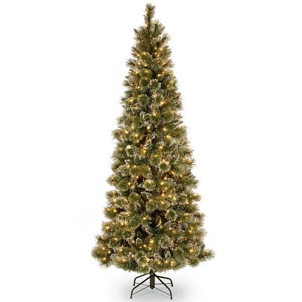 7.5-ft. Pre-Lit LED Glittery Bristle Pine Slim Artificial Christmas Tree