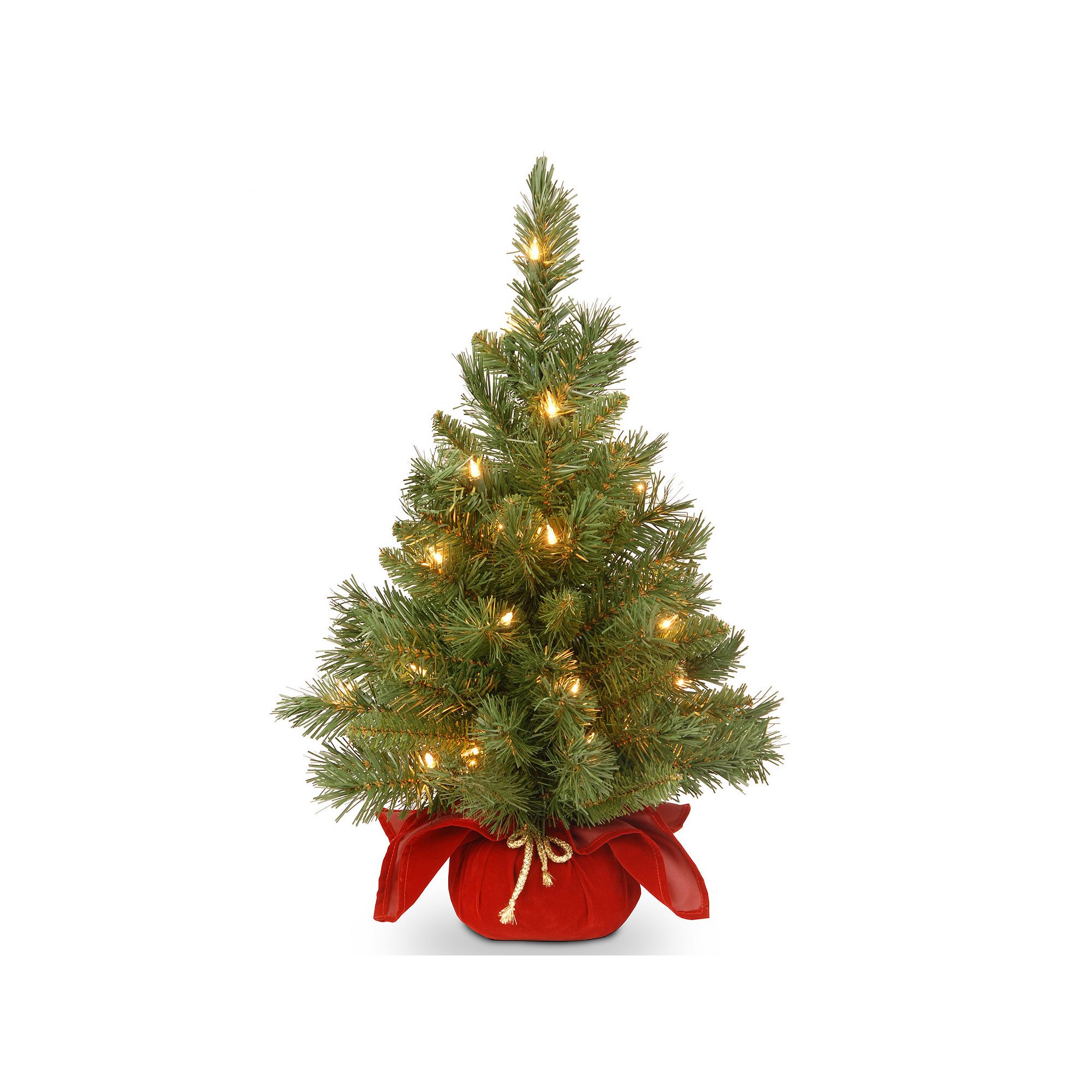 24-in. Pre-Lit Majestic Fir Artificial Christmas Tree & Red Cloth Bag, Gree