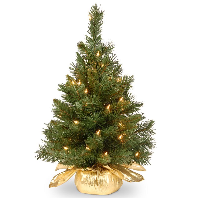 24-in. Pre-Lit Majestic Fir Artificial Christmas Tree & Gold Cloth Bag, Gre