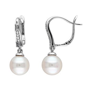 Stella Grace Freshwater Cultured Pearl & Diamond Accent Sterling Silver Drop Earrings