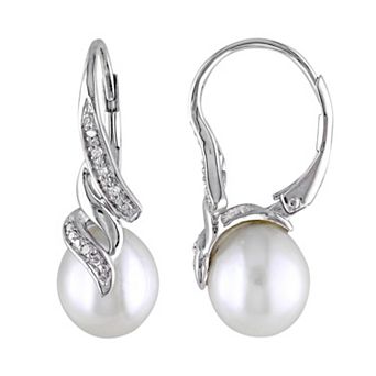 Stella Grace Freshwater Cultured Pearl & Diamond Accent Sterling Silver Drop Earrings