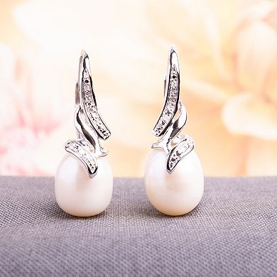 Stella Grace Freshwater Cultured Pearl & Diamond Accent Sterling Silver Drop Earrings