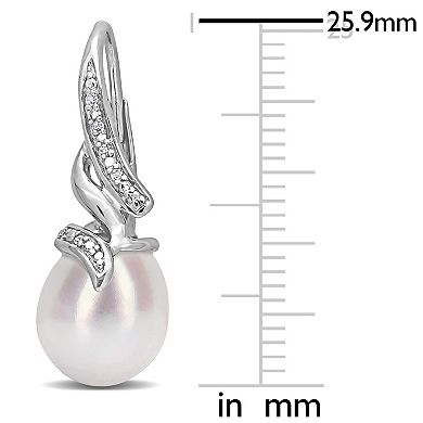 Stella Grace Freshwater Cultured Pearl & Diamond Accent Sterling Silver Drop Earrings
