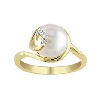 Stella Grace Freshwater Cultured Pearl & Diamond Accent Sterling Silver Swirl Ring
