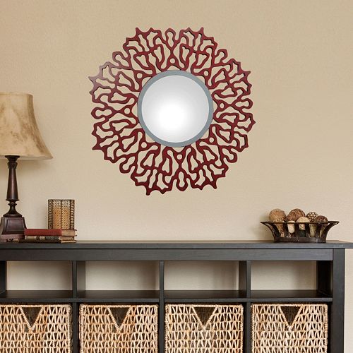 Red Swirl Wooden Wall Mirror