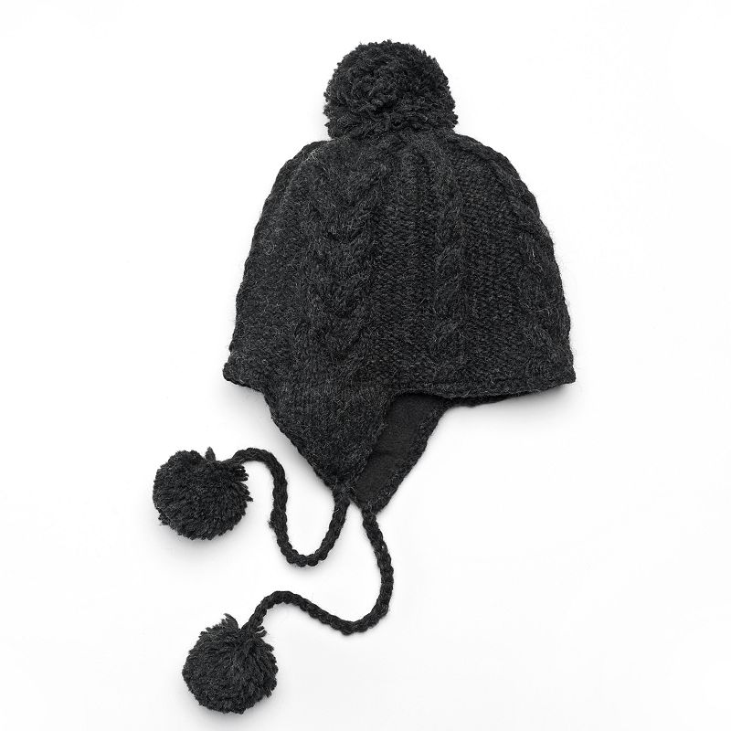 SIJJL Womens Cable-Knit Wool Trapper Hat, Black
