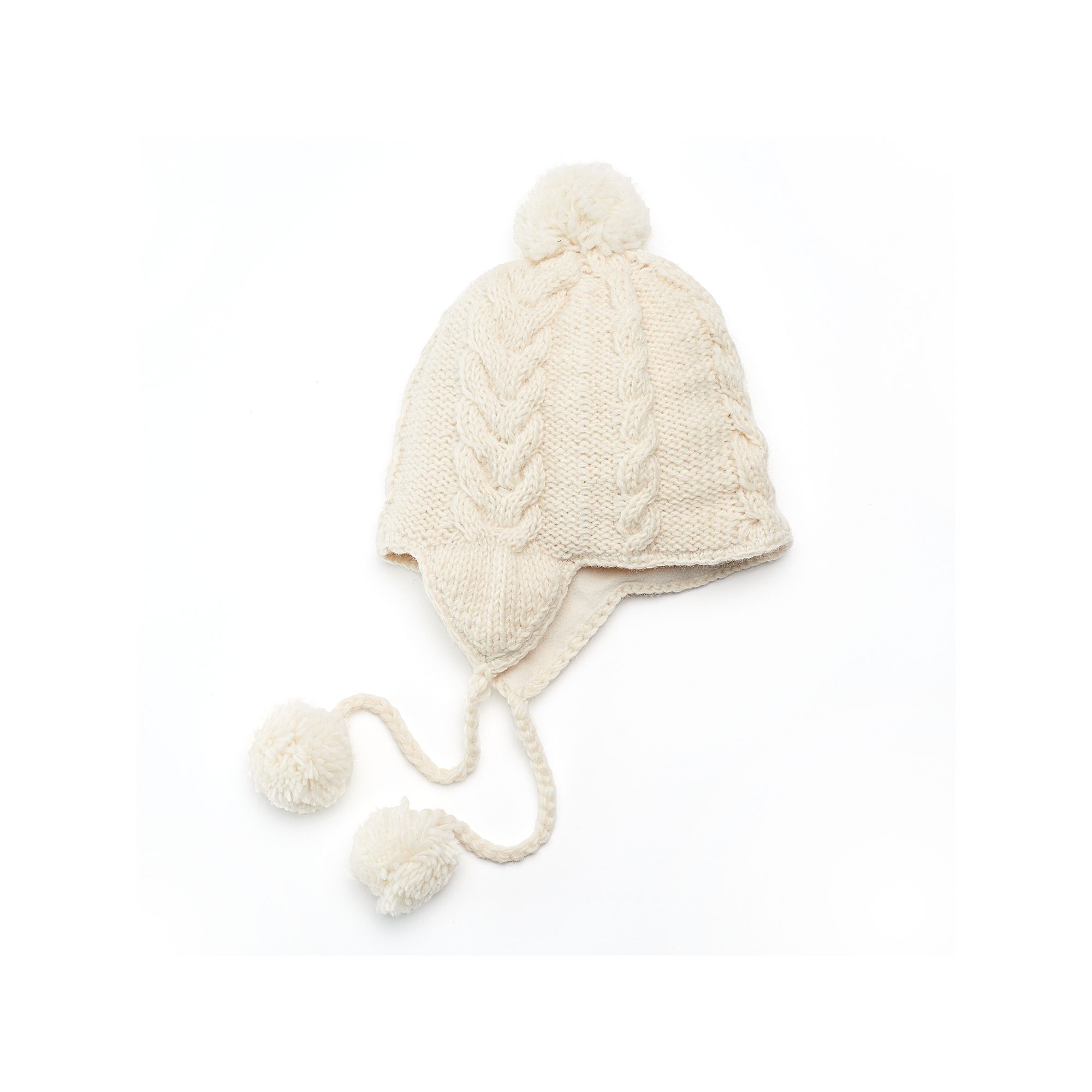 SIJJL Womens Cable-Knit Wool Trapper Hat, Ivory