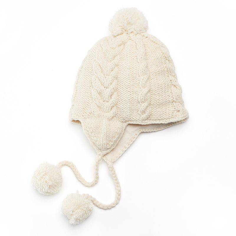 SIJJL Womens Cable-Knit Wool Trapper Hat, White