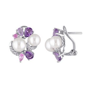 Stella Grace Sterling Silver Gemstone & Freshwater Cultured Pearl Earrings