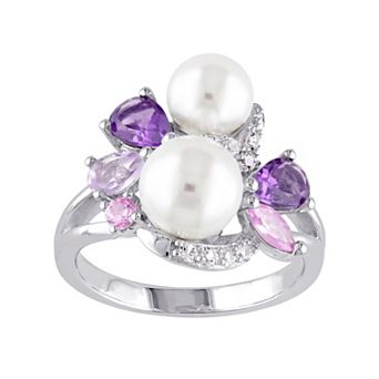 Stella Grace Sterling Silver Gemstone & Freshwater Cultured Pearl Ring