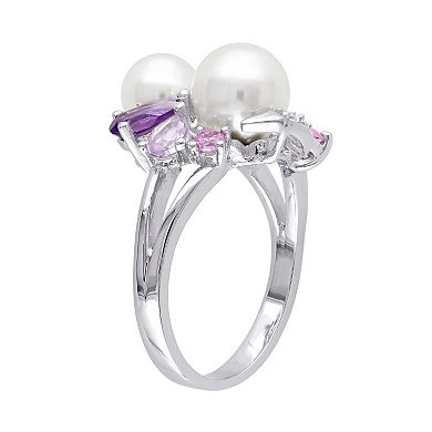 Stella Grace Sterling Silver Gemstone & Freshwater Cultured Pearl Ring
