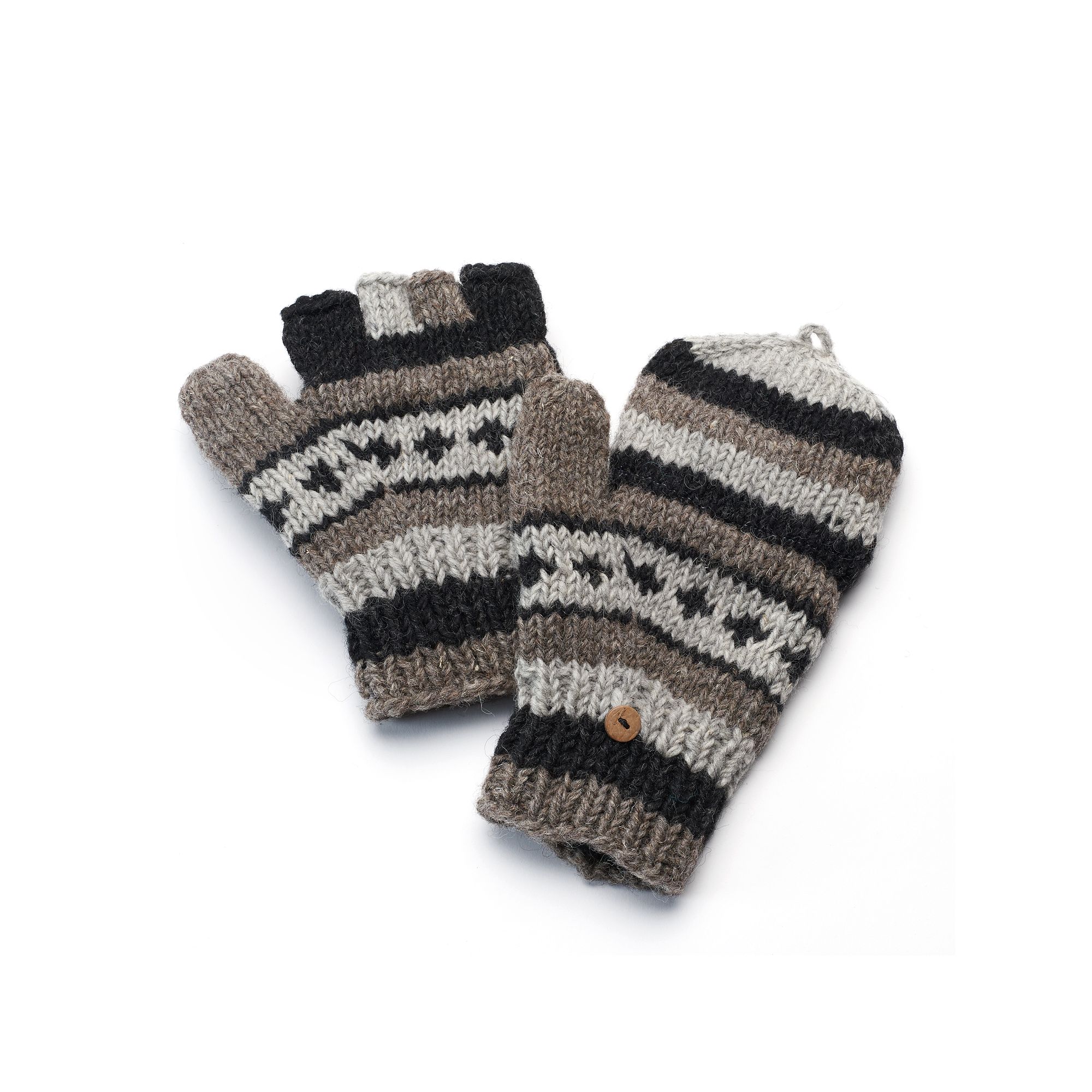 SIJJL Womens Striped Wool Convertible Mittens, Gray