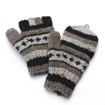 SIJJL Women's Striped Wool Convertible Mittens