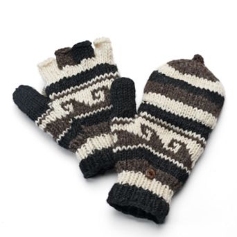 SIJJL Women's Striped Wool Convertible Mittens